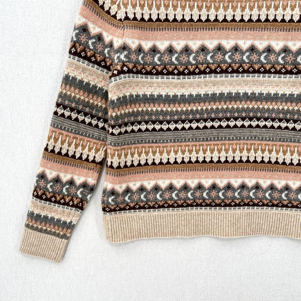 J CREW Fair Isle Cropped Crewneck Sweater Womens XS Cream Gray Brown Wool Blend - Picture 9 of 14